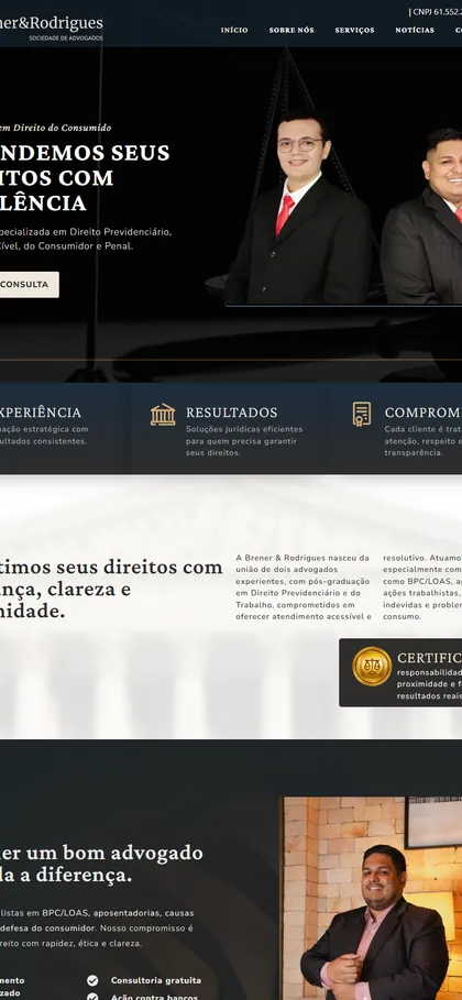 O site da Brener e Rodrigues na tela de um celular