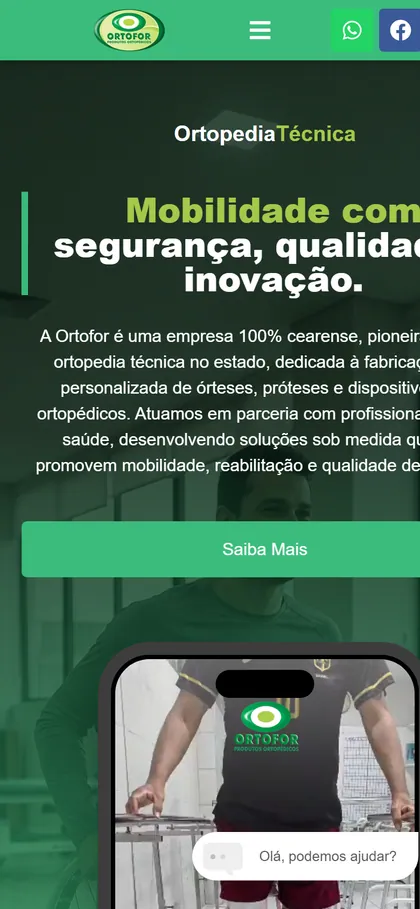 O site da Ortofor na tela de um celular