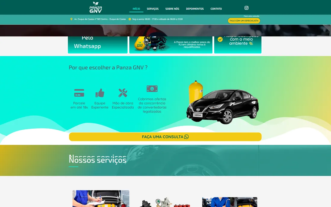 Site da Panza GNV, de instalação de kit GNV, aberto em um notebook