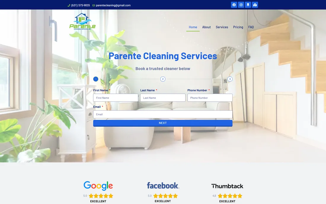 Site da Parentle Cleaning Services, empresa de limpeza, aberto em um notebook